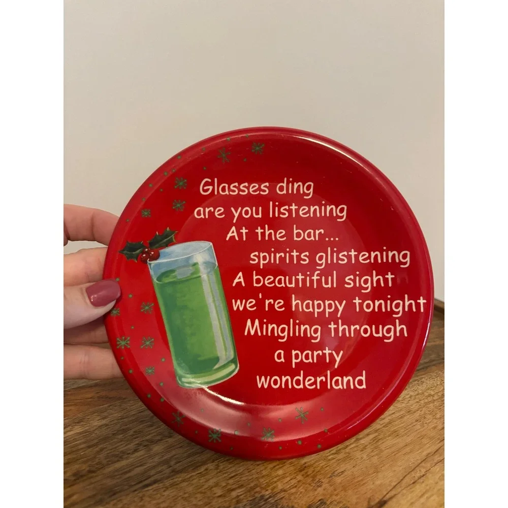 Department 56 Christmas Appetizer Plate Red Party Wonderland Cocktail Poem 6in